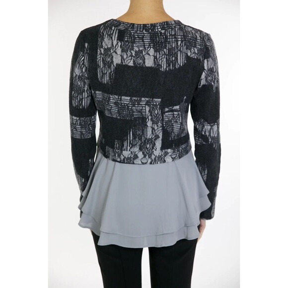 JOSEPH RIBKOFF Womens Top Size 6 Gray Pullover Floral Knit Pleated Shirt Tail - Picture 4 of 9